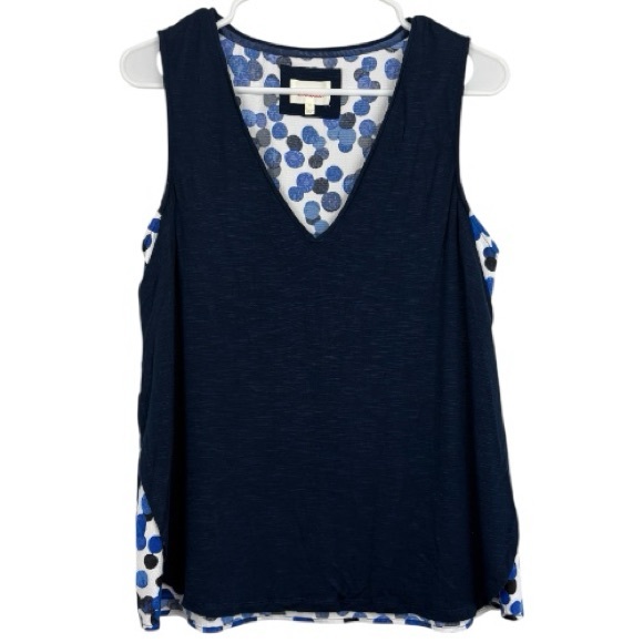 Anthropologie Deletta Navy Layered V-Neck Tank with Blue/White Dotted Trim - Picture 2 of 10